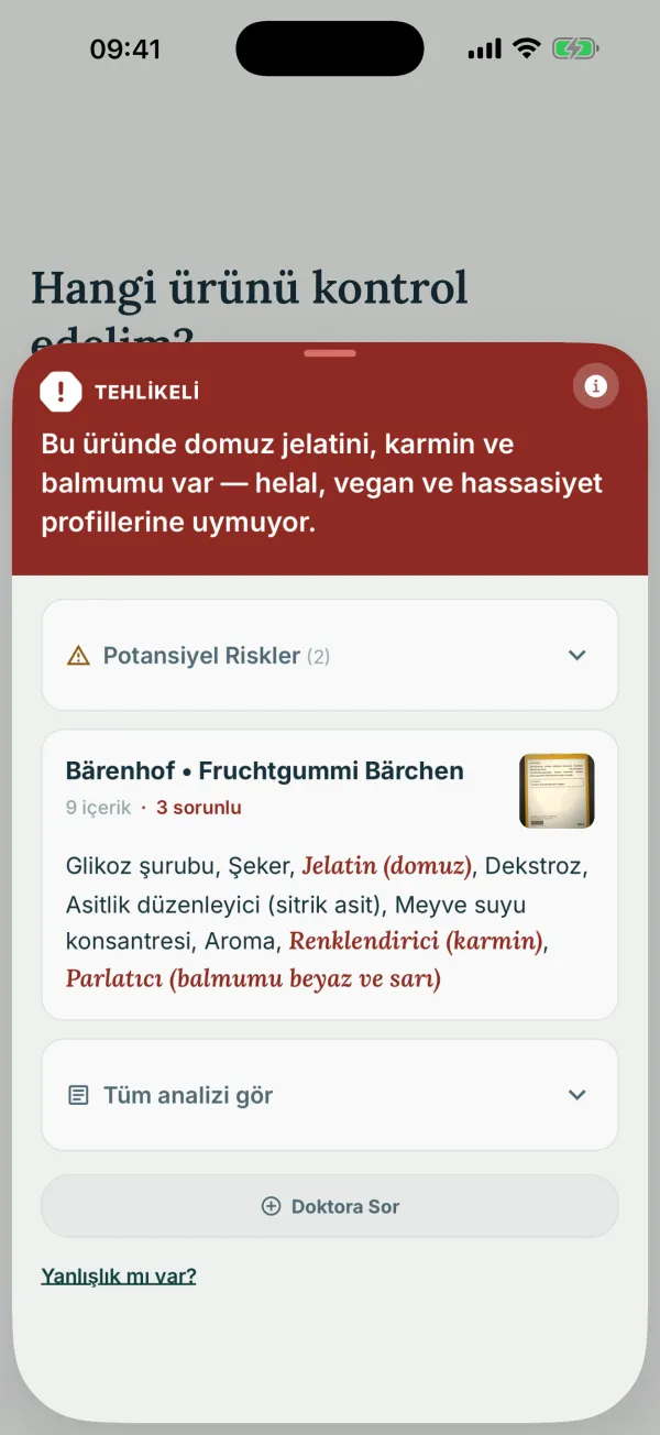 Almanca Jelibon etiketinin Vilu sonuç ekranı